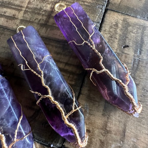 Natural Amethyst Lightning Bolt Pendant - Wire Wrapped - Picture 8 of 8